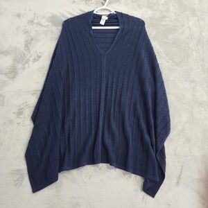 J. Jill Cape Womens One Size Blue Silk Viscose Open Knit V-Neck Poncho Sweater